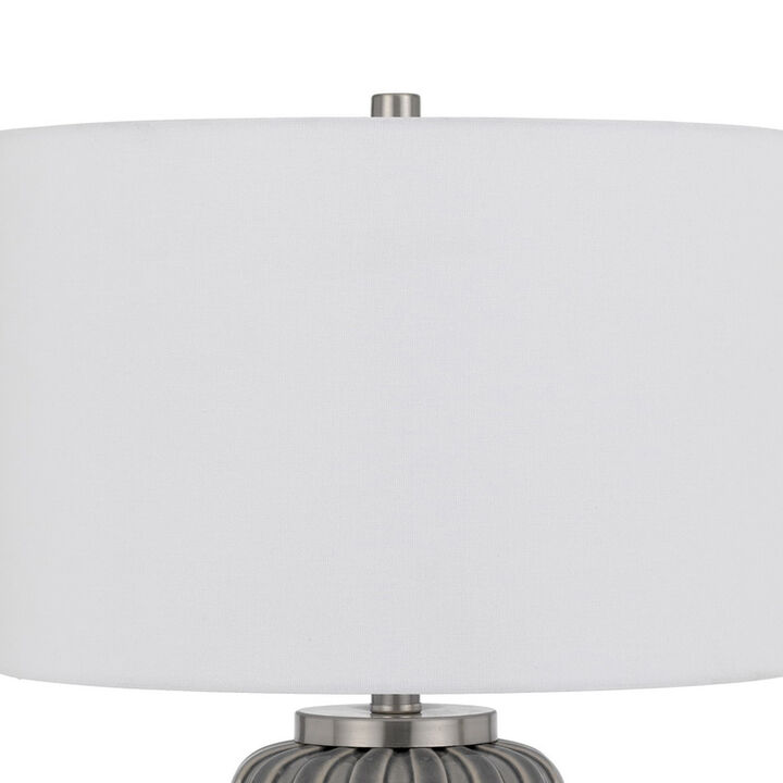 29 Inch Ceramic Curved Table Lamp with Stripes, Dimmer, Gray