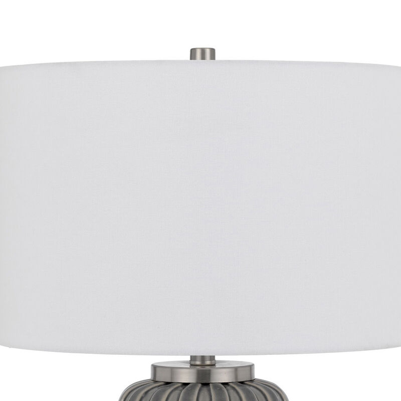 29 Inch Ceramic Curved Table Lamp with Stripes, Dimmer, Gray