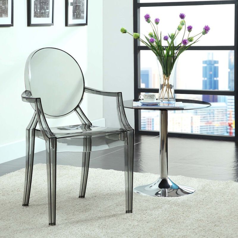 Modway Casper Modern Acrylic Stacking Two Dining Armchairs in Smoke image number 5