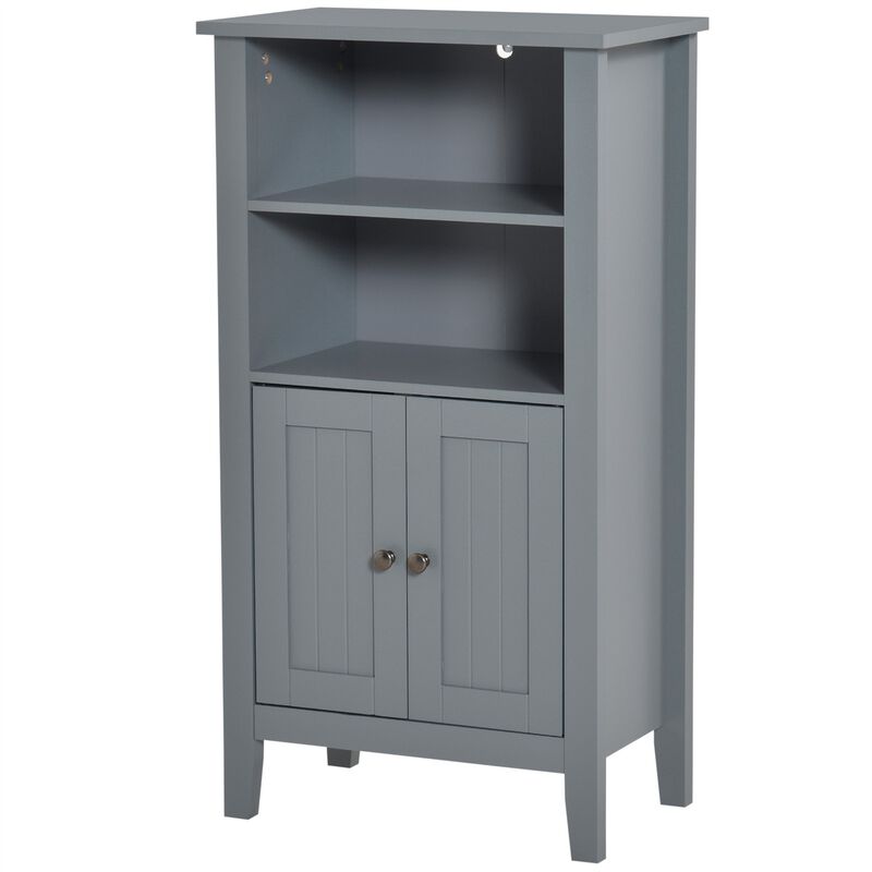 Hivvago Gray 2 Tier Shelf Hidden Storage Bathroom Floor Cabinet