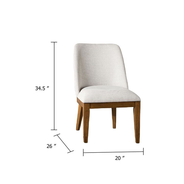 Ramie Side Dining Chair Set of 2, Wingback Chestnut Wood, White Fabric