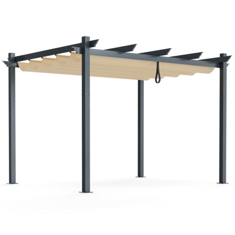 Hivvago 10 x 12 Feet Outdoor Aluminum Retractable Pergola Canopy Shelter Grape Trellis