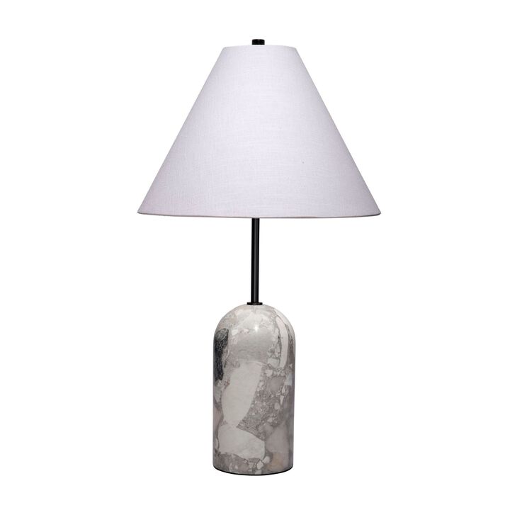 Hely Accent Table Lamp, Linen Cone Shade, Travertine Stone 28 Inch