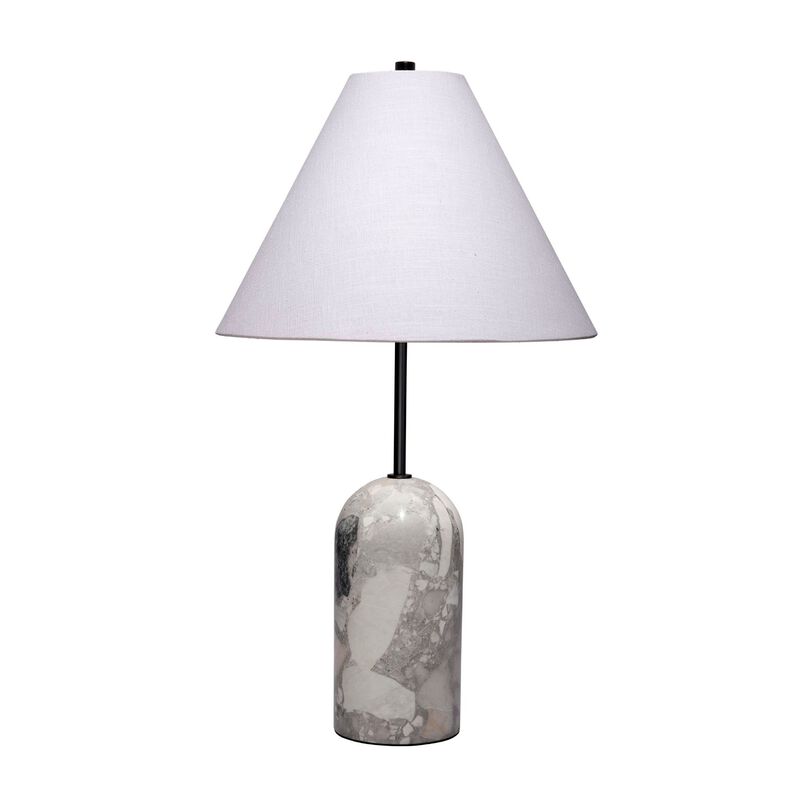 Hely Accent Table Lamp, Linen Cone Shade, Travertine Stone 28 Inch