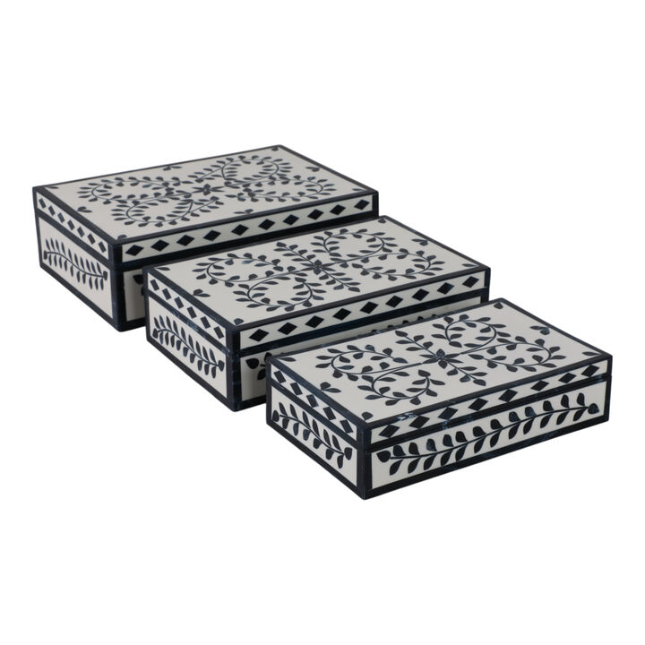 S/3 Blue Petals Boxes