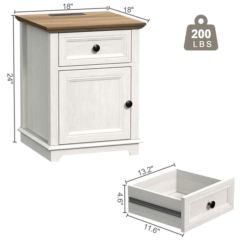 REDAYFUR End Table with Charging Station, Fast Charge, End Table with Drawer, Big Storage Side Table for Living Room/Bedroom, Wh