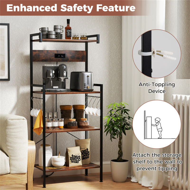 Modern 4-Tier Kitchen Storage Rack with Electrical Outlets, Space-Saving Organizer for Kitchen, Dining, or Office