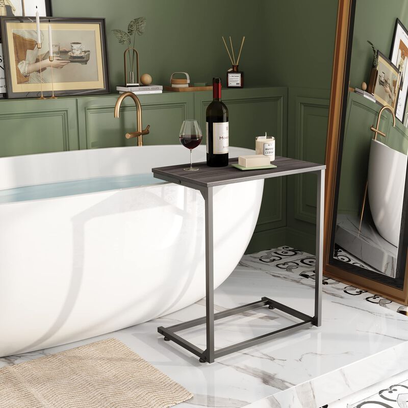 WLIVE Wide Snack Side Table, C Shaped End Table for Sofa Couch and Bed, Laptop Table, Work from Home, 26 Inch Tall, Light Brown