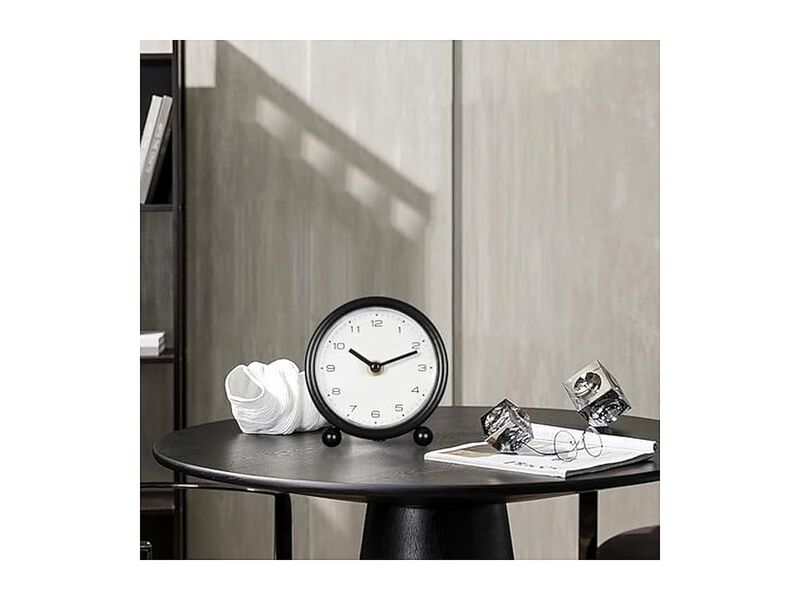 Retro Desk Metal Table Classical Bedside Wall Clock 1 Inch Silent Black image number 3