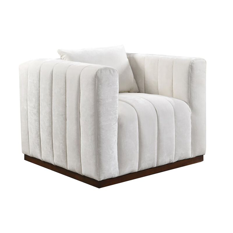 Mid-Century Modern Upton Lounge Chair in Ivory with 1 Toss Pillow