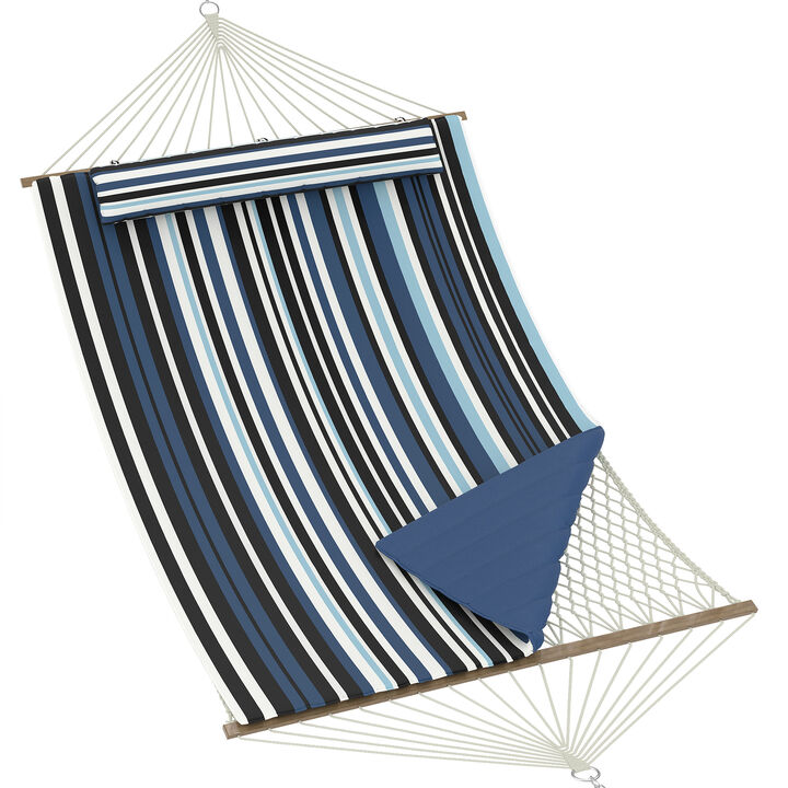 Double Hammock for 2 &ndash; Quilted, Spreader Bar, Removable Pillow, Adjustable Steel Frame, 500 lbs &ndash; Patio, Garden, Beach