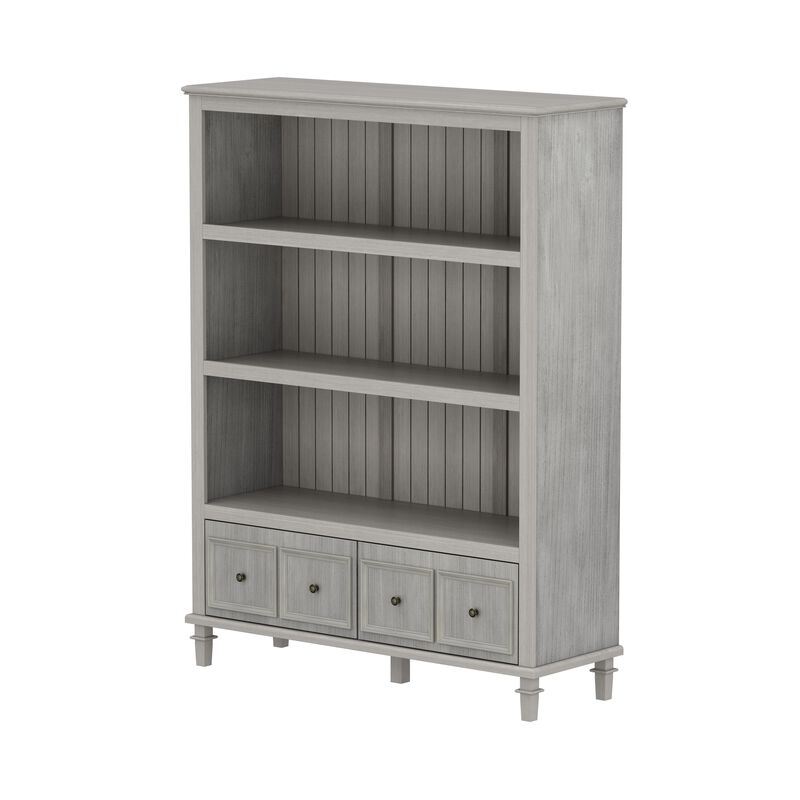 47.2 in. W x 63 in. H, Wood Grain Gray, 3-Tier Open Shelves, Standard Bookcase with 2 Drawers for Storage