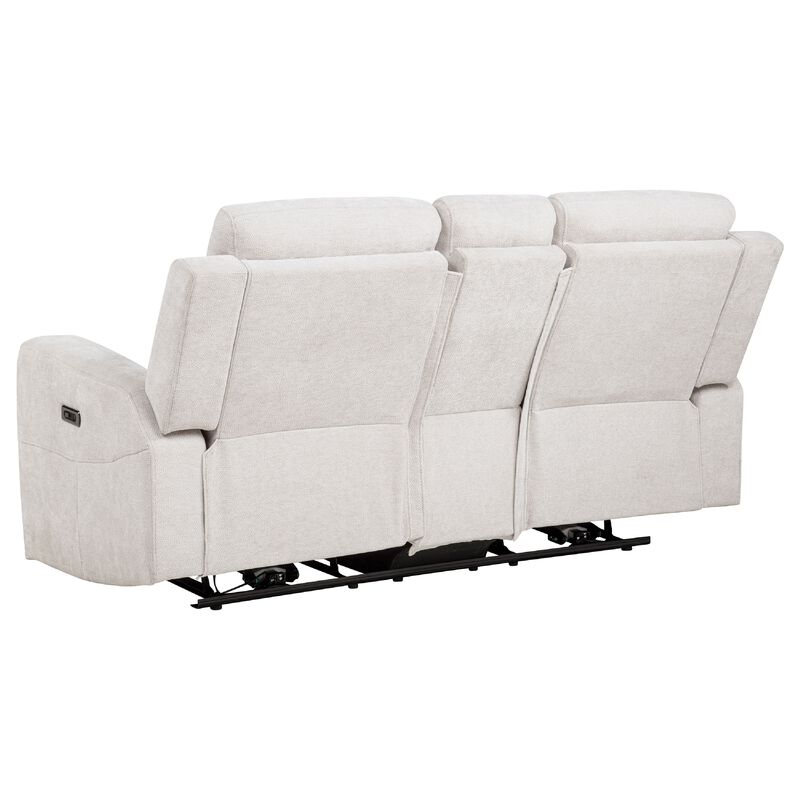 Kenie Power Reclining Loveseat with Console, Ivory Chenille Fabric image number 2