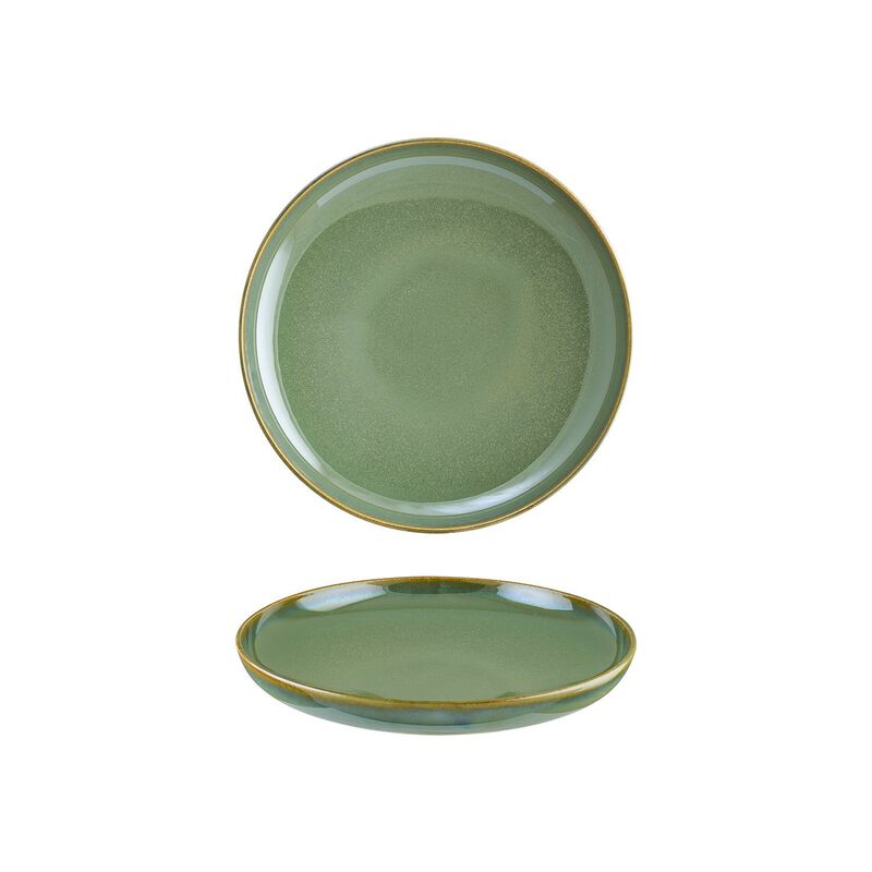 Sage dia.9.75" h:2" Round Green Porcelain Deep Plate