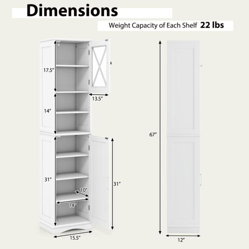 Hivvago Tall Bathroom Cabinet Freestanding Storage Cabinet with 5 Adjustable Shelves