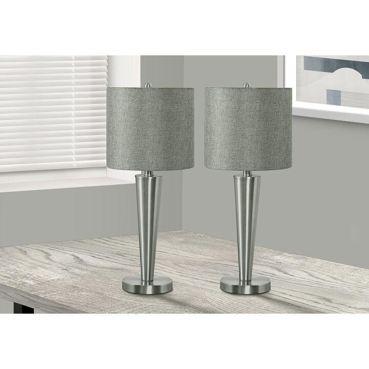 Monarch Specialties I 9642 - Lighting, Set Of 2, 24""H, Table Lamp, Usb Port Included, Nickel Metal, Grey Shade, Contemporary