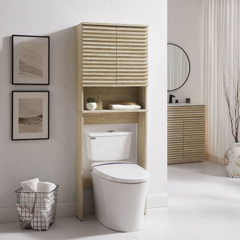 Modway Render Over the Toilet Faux Travertine Bathroom Storage Cabinet