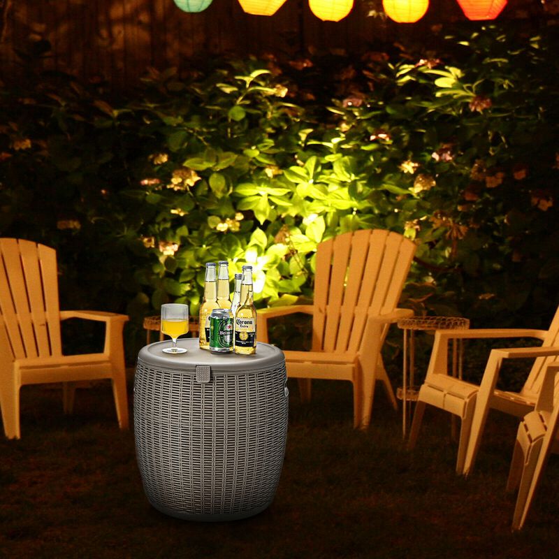 9.5 Gallon 4-in-1 Patio Rattan Cool Bar Cocktail Table Side Table