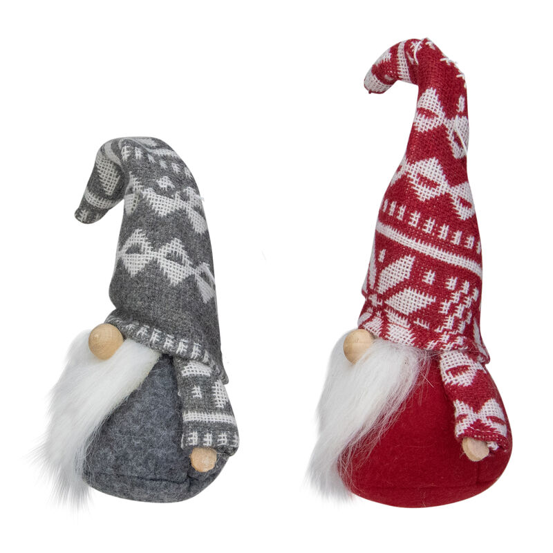Set of 2 Red and Gray Gnomes with Nordic Hats Christmas Ornaments 7" image number 2