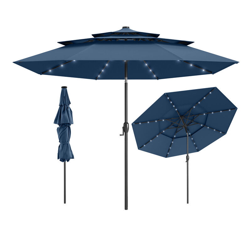 Solar Patio Umbrella with 32 LED Lights 3-Tier Vented Top
