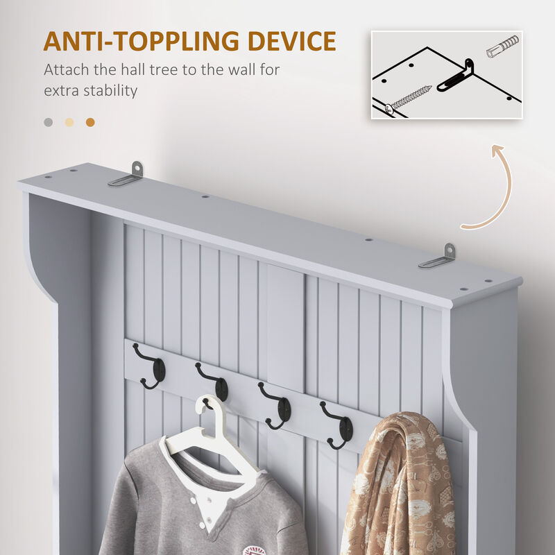 Hall Tree with Coat Hooks, Bench, and Storage for Entryway, Mudroom, or Foyer