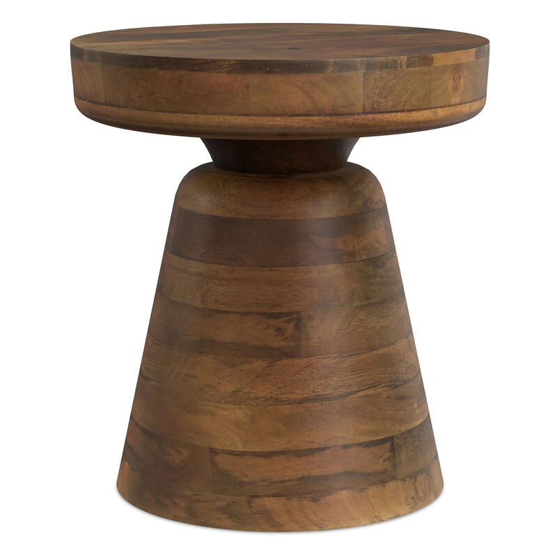 Robbie SOLID MANGO WOOD 16 inch Wide Round Contemporary Rustic Accent Table in Walnut Brown, Fully Assembled