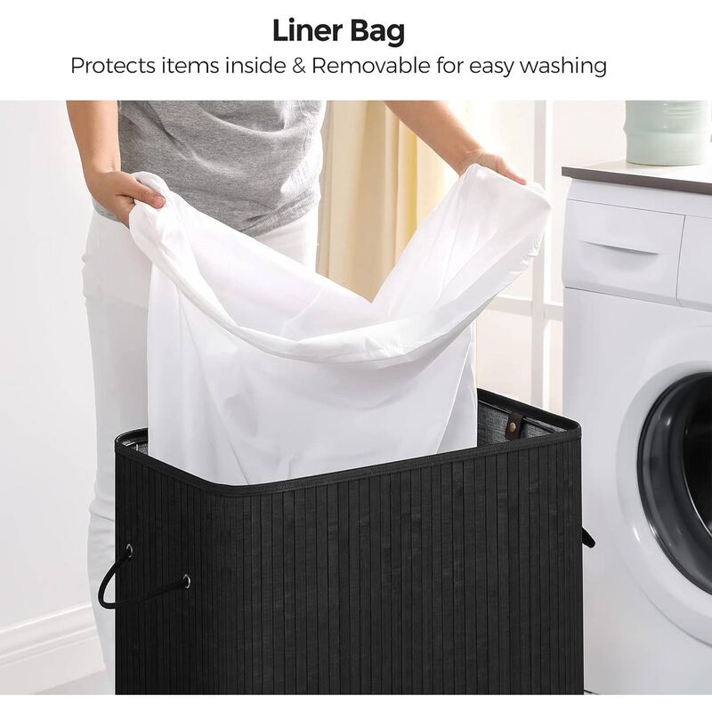 26-Gallon Wicker Wood Laundry Hamper with Removable Cotton Liner Bag