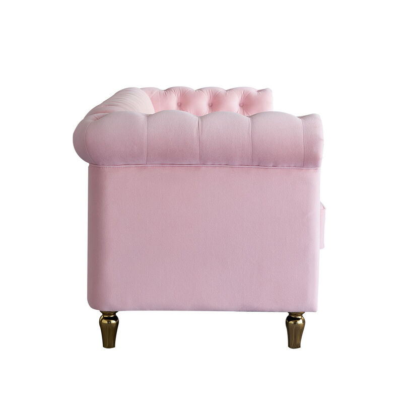 Chesterfield Velvet Sofa 84.65 inch for Living Room PINK Color