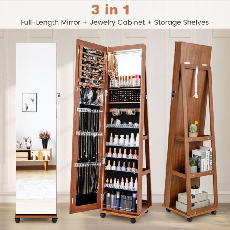 Hivvago 64 Inches Lockable Jewelry Cabinet Armoire with Built-in Makeup Mirror