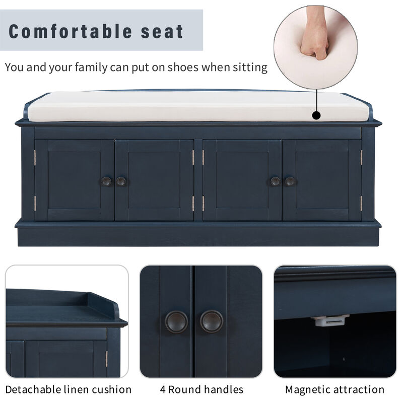 Streamdale Multi-Purpose Storage Bench with Adjustable Shelves and Cushioned Seat image number 2