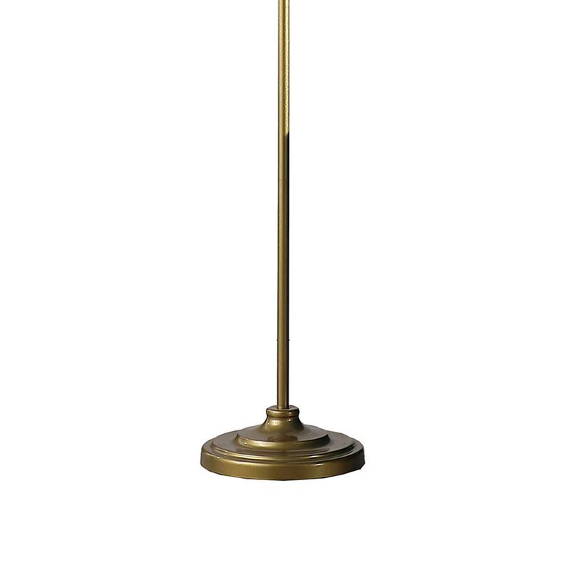 65 Inch Floor Lamp, Peacock, Linen Drum Shade, Pedestal Branch, Gold Finish - Benzara