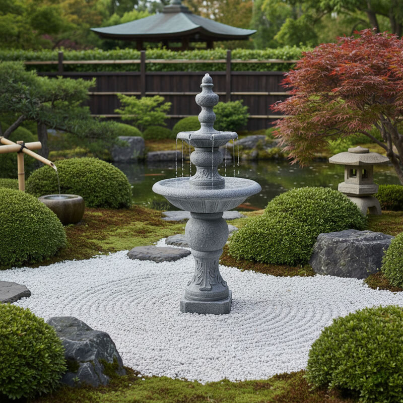 Icy Stone Two-Tier Outdoor Water Fountain, Stone Gray image number 7