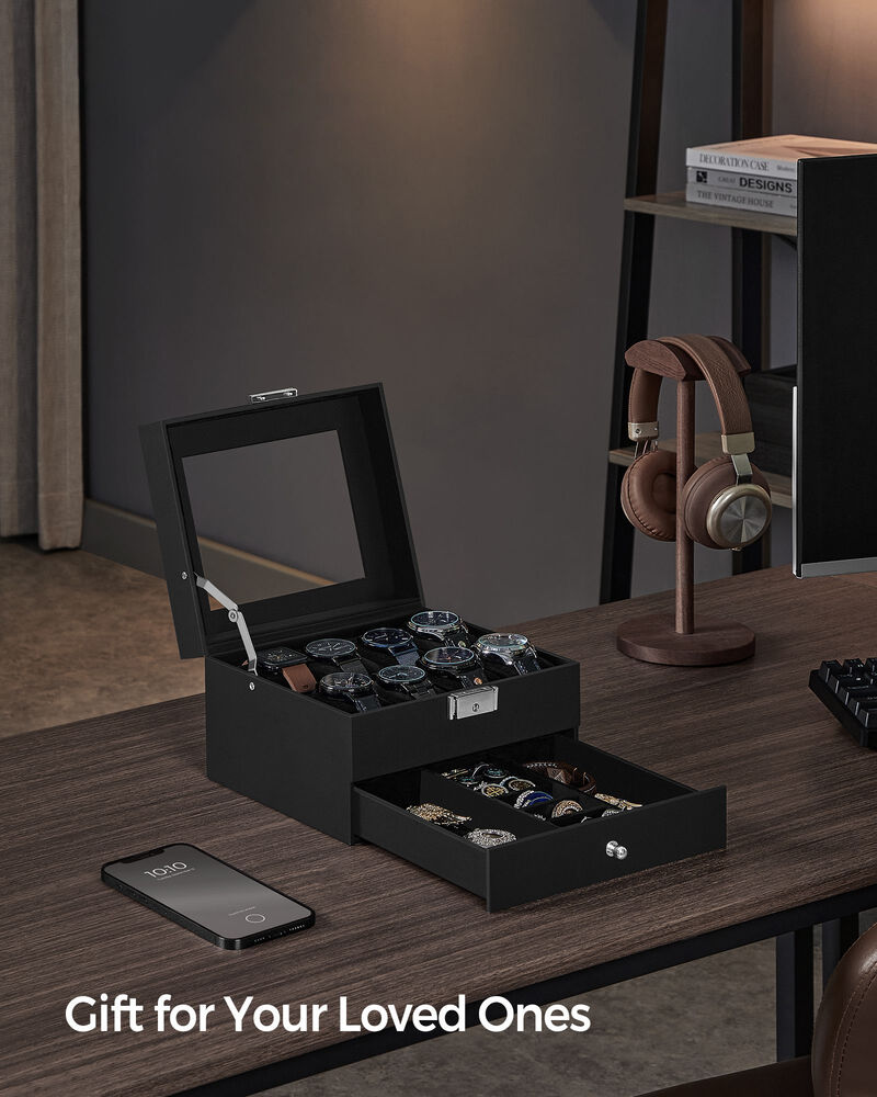 Lockable 8-Slot Watch Box &ndash; Jewelry Display Case for Men with Keys