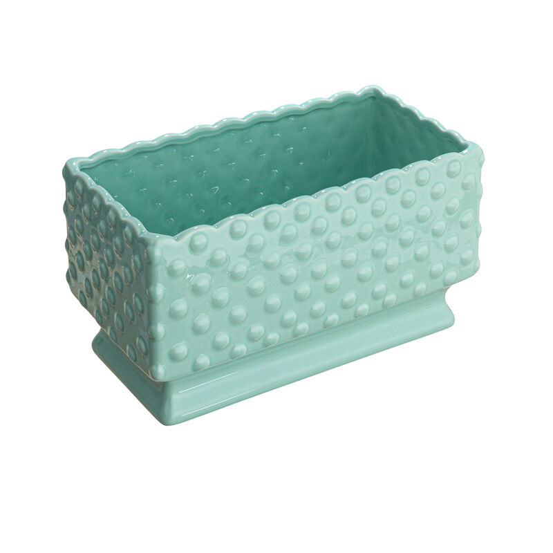 Ceramic Hobnail Planter with Scalloped Edge and Polka Dots, Mint image number 0