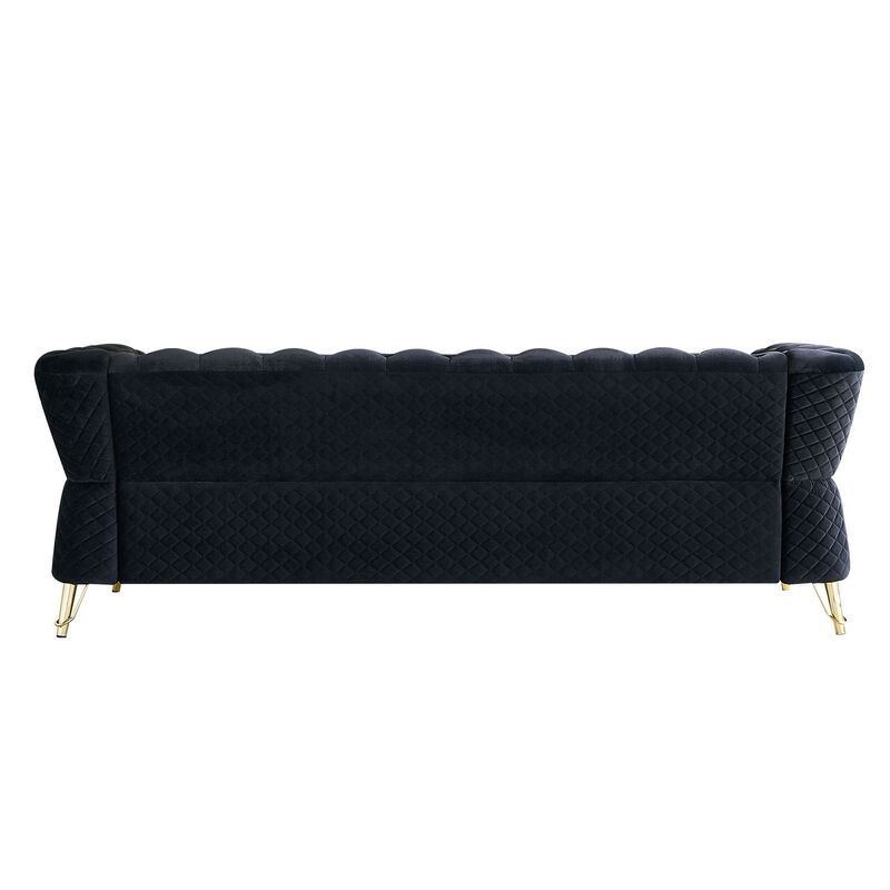 Modern Tufted Velvet Sofa For Living Room Black Color image number 3