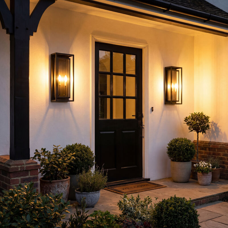 20&rdquo; 2-lights Traditional Farmhouse Outdoor Wall Lantern with Clear Glass and Gold Accents image number 6