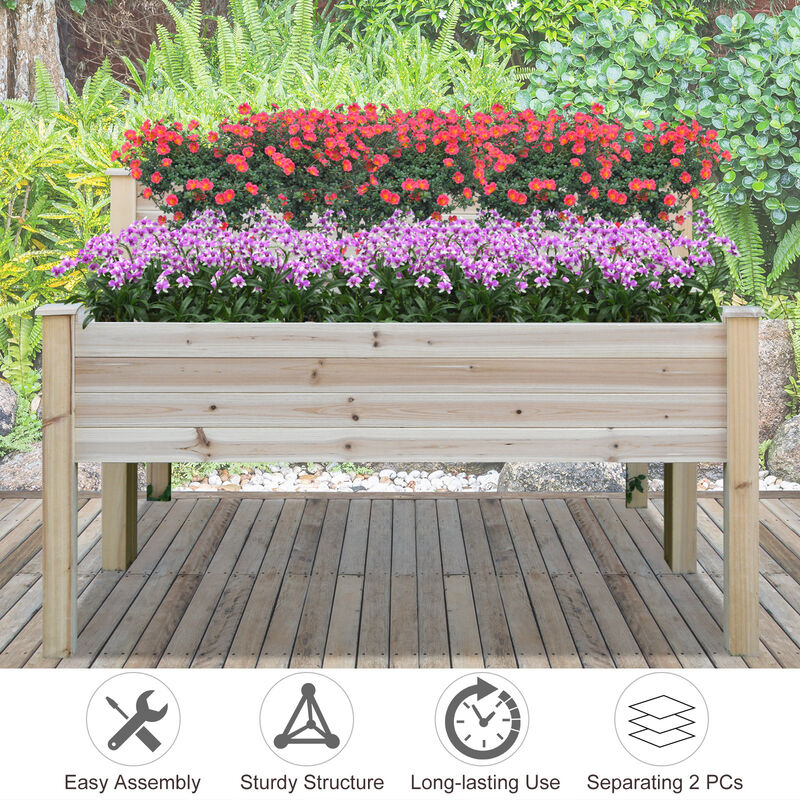 Hivvago Two-Tier Wooden Garden Bed Elevated Planter with Legs image number 4