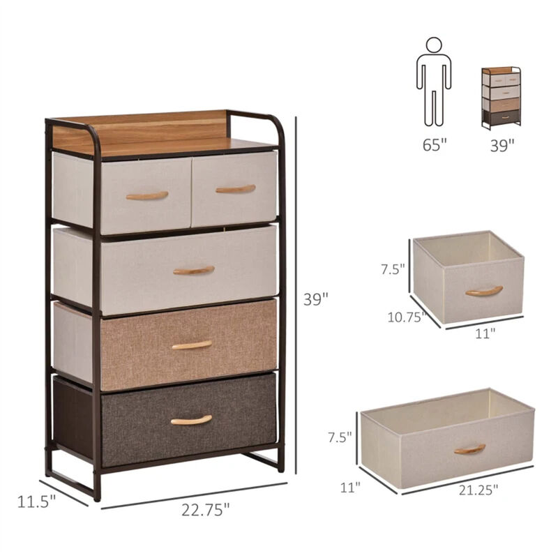 5 Drawer Dresser Storage Tower, Organizer Unit for Hallway Entryway Laundry Living Room image number 3