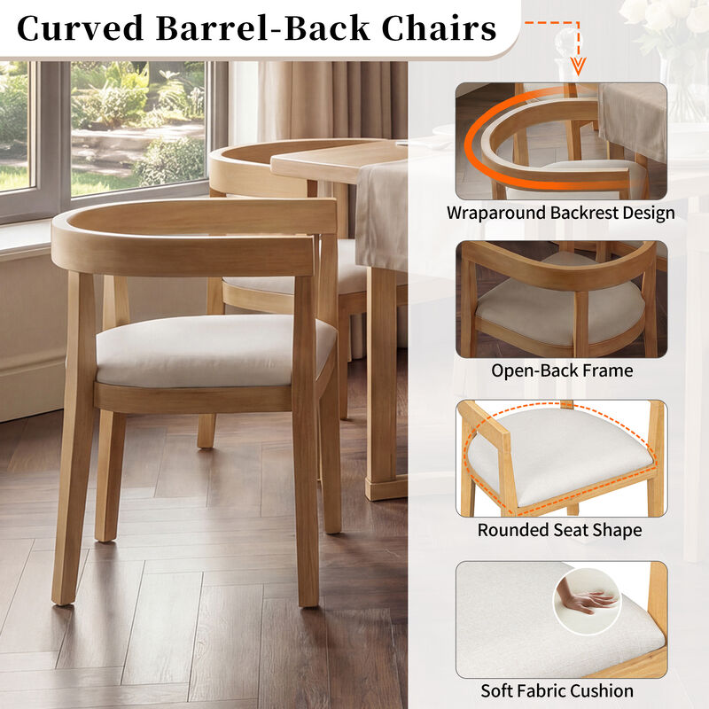 Whisen Set of 4 Curved Back Dining Chairs, Upholstered Solid Wood Frame Kitchen Chairs for Dining Room image number 2