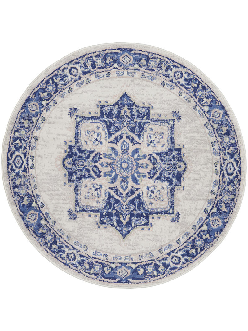Whimsicle WHS03 Ivory/Blue 5' x Round Rug