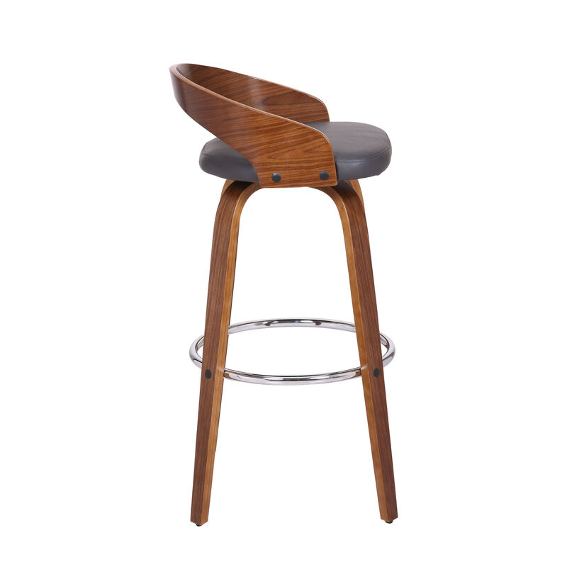 HomeRoots 30" Gray And Brown Faux Leather And Fabric And Iron Low Back Bar Height Swivel Bar Chair image number 2