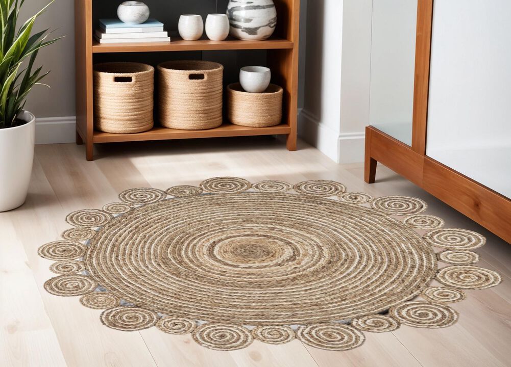 HomeRoots Jute Abstract Geometric Hand Braided Area Rug
