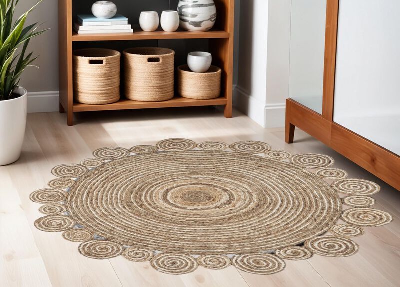 HomeRoots Jute Abstract Geometric Hand Braided Area Rug image number 1
