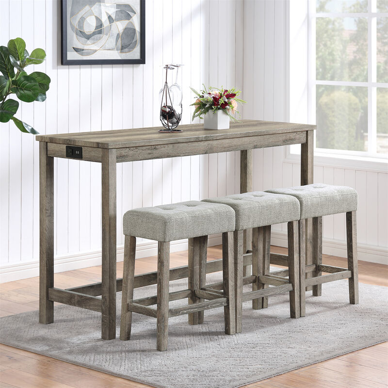 59 in. W Four Leg Wood Dining Table Seats 3