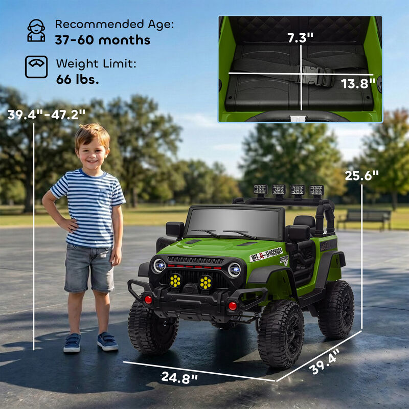 BreeBe 12V Battery Powered Ride on Car, Ride on Truck w/ Remote, 4 Suspension Wheels, Music Horn Lights image number 2