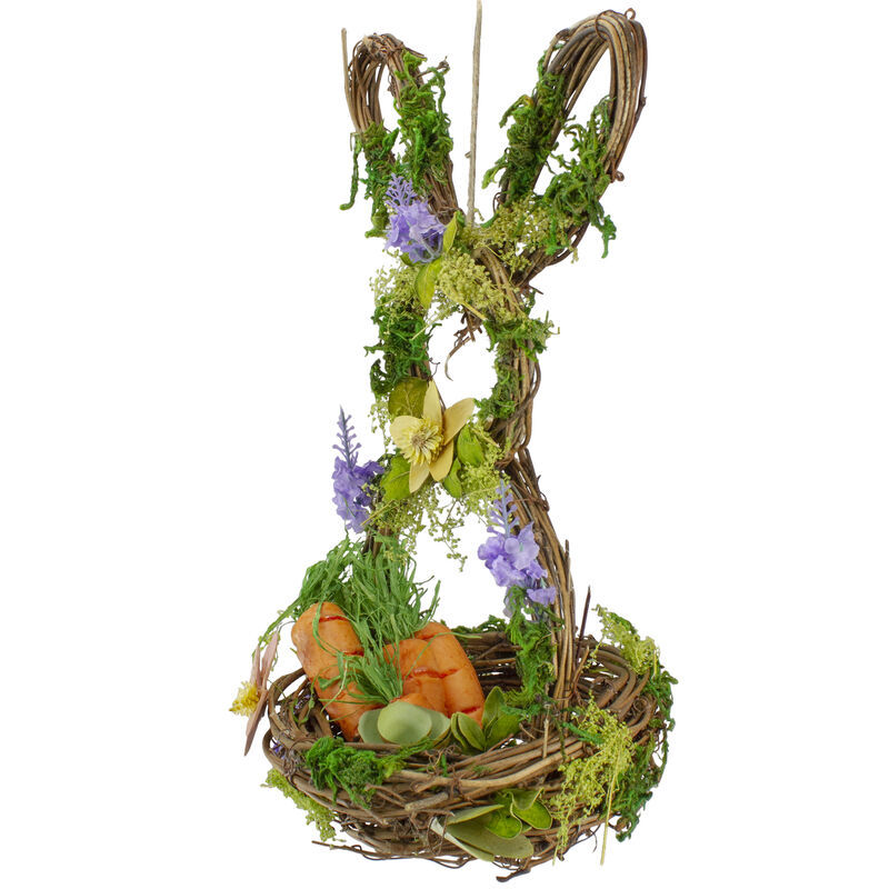 14.5" Brown and Green Artificial Floral Bunny Shaped Basket