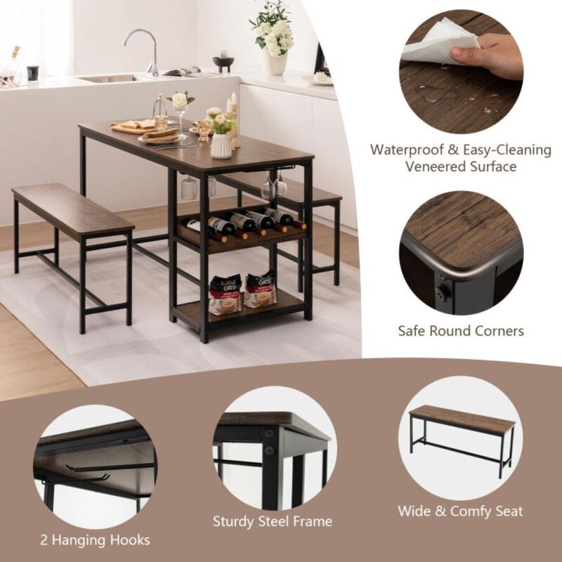Hivvago 3 Pieces Dining Table Set for 4 with Wine Rack