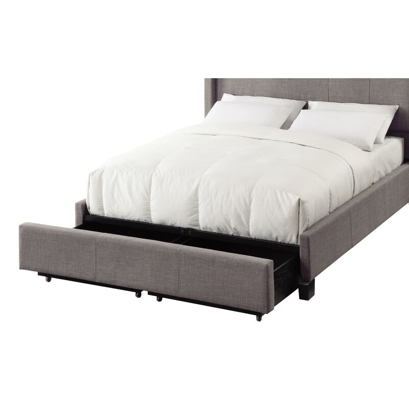 Amy Low Profile Queen Bed, Tufted Linen, Wide Storage, Gray