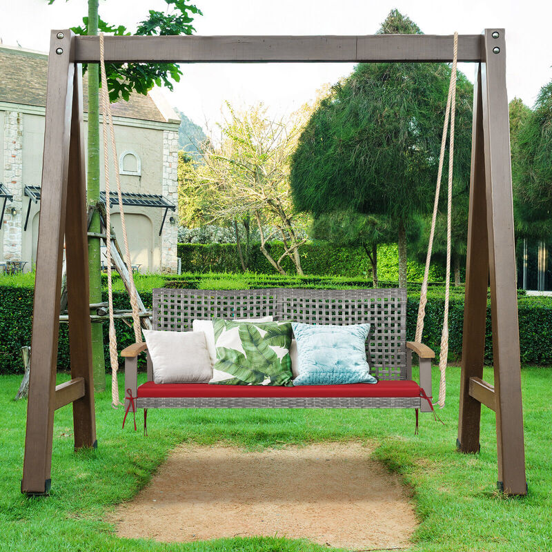 Patio Hanging Swing Chair for Two with Comfortable Wicker Weave