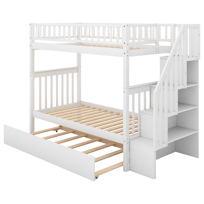 Whisen Twin over Twin Bunk Bed with Trundle and Storage